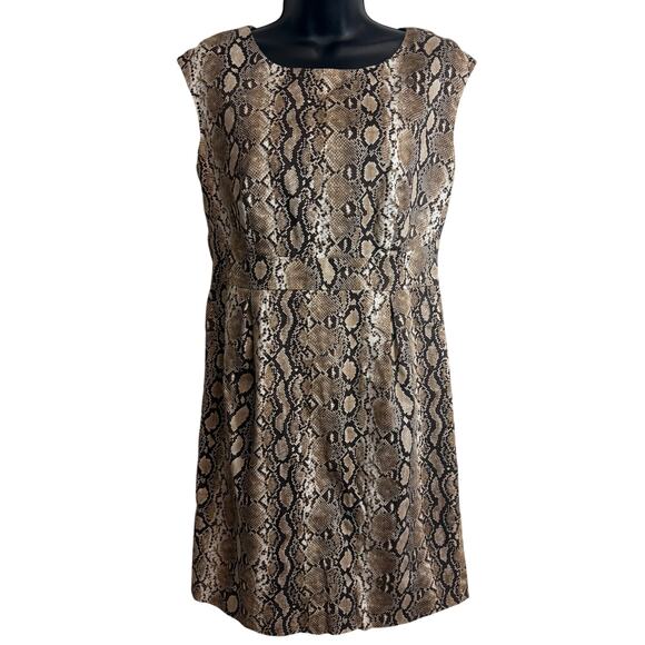 Michael Kors Dresses & Skirts - Michael Kors  Snakeskin Print Sheath Dress Size 8 Tan Brown Cap Sleeve Lined EUC